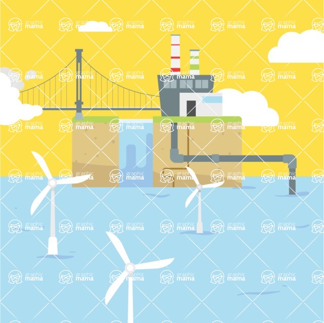 Nature Backgrounds, Patterns and Frames Themed Graphic Collection - Industrial Background with Green Energy